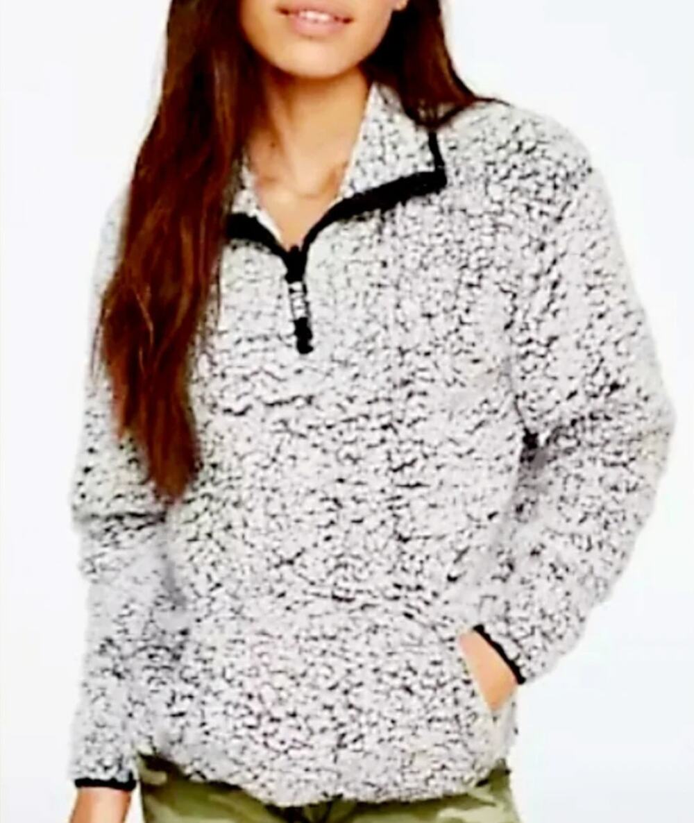 Victoria's Secret PINK Sherpa Jacket Pullover Gray Marl Size M